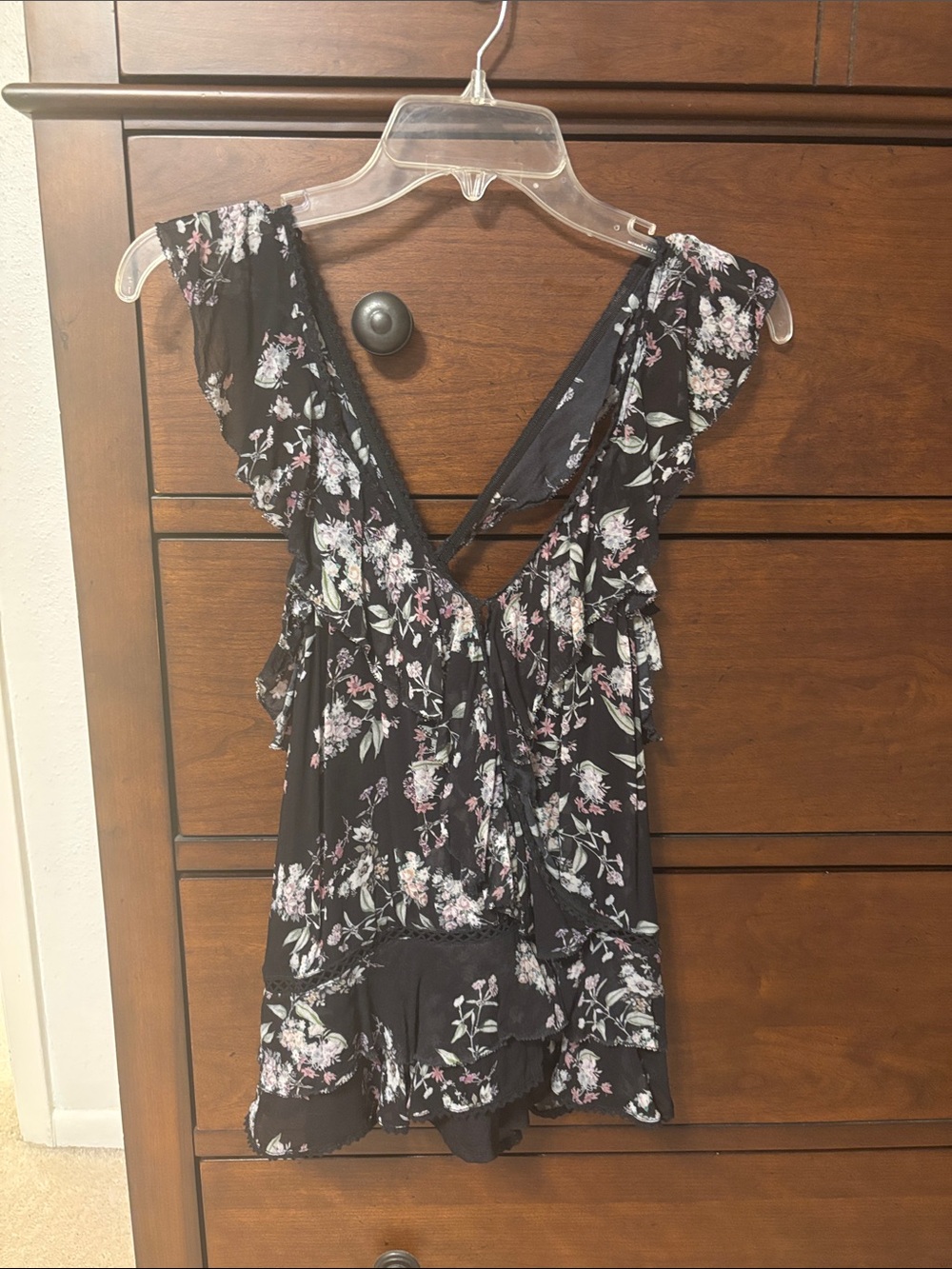 Love Sam Black Floral Ruffle Romper